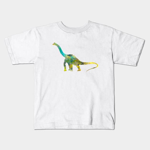 Dinosaur Watercolor Painting Yellow Green Turquoise Kids T-Shirt by Miao Miao Design